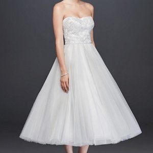 Lace Appliqued Tulle Tea Length wedding or prom dress